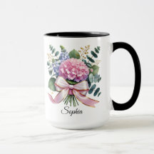 Cadeau de mug personnalisé avec fleur d'hortensia