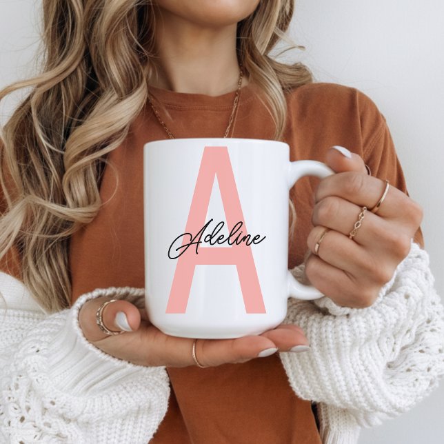 Cadeau de mug personnalisé avec monogramme de pêch (Personalized Peach Monogram Mug Gift for Her, Peach Initial Name Coffee Mug Birthday Gift for Mom)