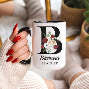 Cadeau de mug personnalisé avec monogramme floral