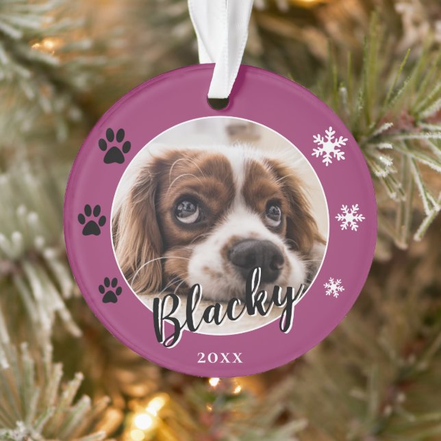 Cadeau de Noël avec photo de chien violet et nom (Arbre)