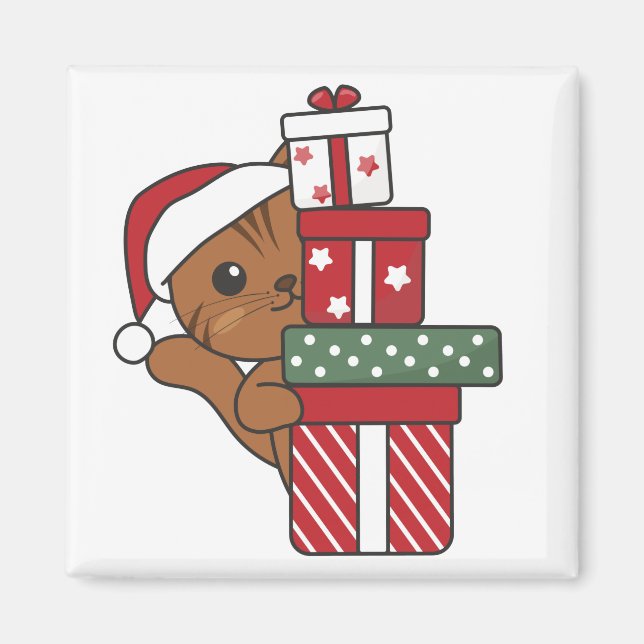 Cadeau de Noël Chat Animaux d'hiver Chats Magnet (Devant)