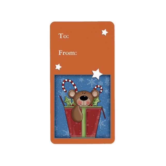 Cadeau de Noël étiquette avec ours mignon (Devant)