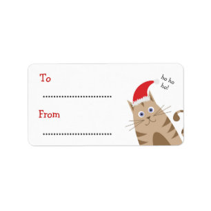 Cadeau de Noël Nom étiquette père Noël chat ho ho 