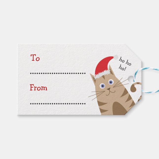Cadeau de Noël Nom étiquette père Noël chat ho ho  (Devant (Horizontal))