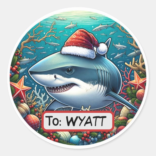 Cadeau de Noël requin Étiquette (Devant)