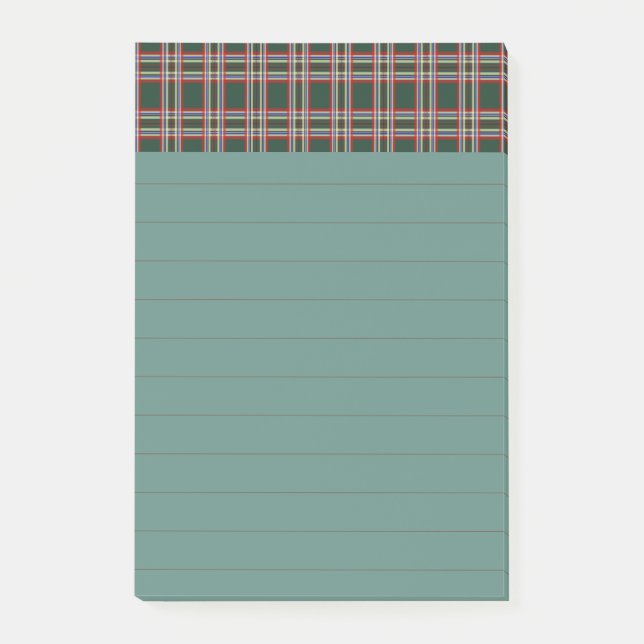 Cadeau de notes post-it de Noël à carreaux verts (Devant)