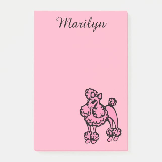 Cadeau de Post-It Rose Rétro Personnalisé Caniche  (Devant)