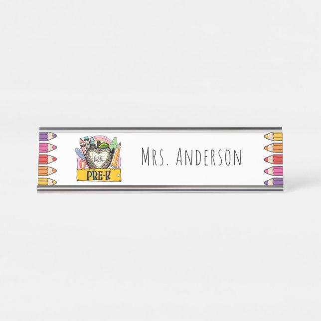 Cadeau de professeur de maternelle Plaque de nom d (Devant)
