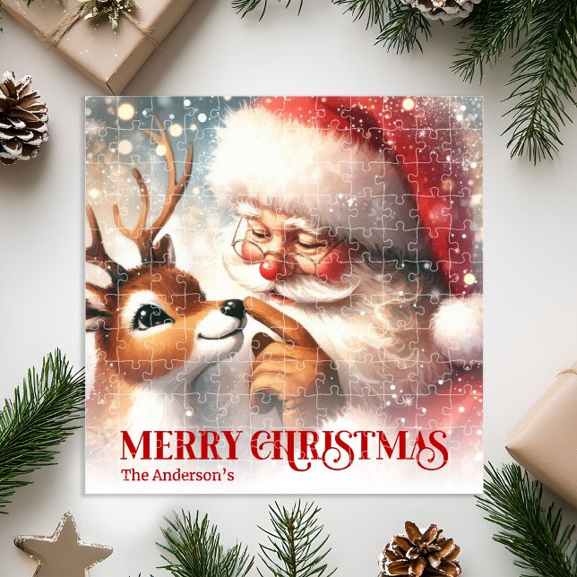 Cadeau de puzzle de vacances personnalisé avec San (Santa and Rudolph Personalized Holiday Puzzle Gift)