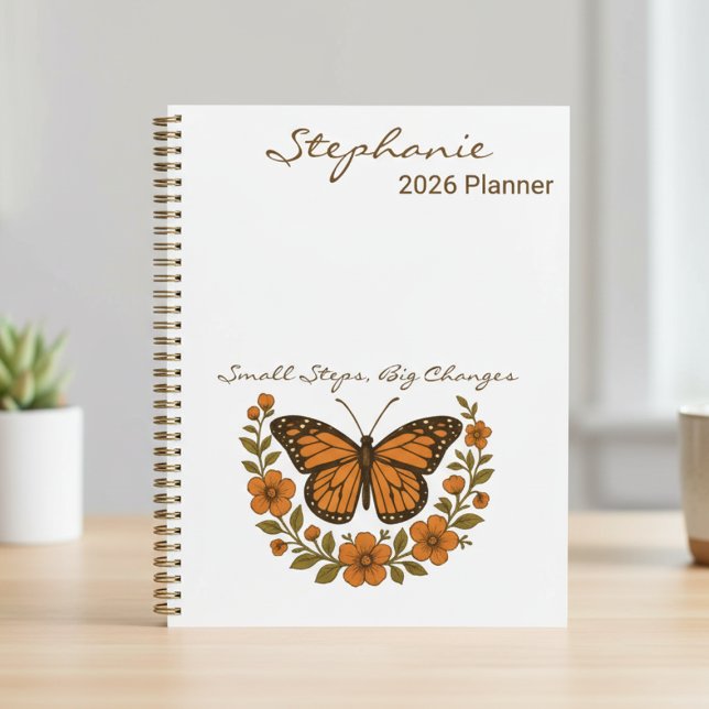 Cadeau de remise de diplôme d'enseignant Papillon  (Vintage monarch butterfly and wildflower planner — a perfect graduation gift for her or teacher)