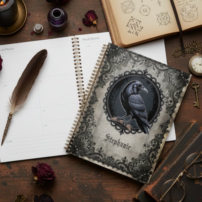 Cadeau de sorcière botanique de corbeau gothique d (Gothic Raven desk planner)