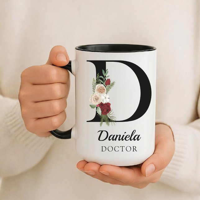 Cadeau de tasse à monogramme floral personnalisé p (Personalized Floral Alphabet Mug Gift for Mom, Teacher, Nurse, Doctor, Coworker, Boss or Bridesmaid)