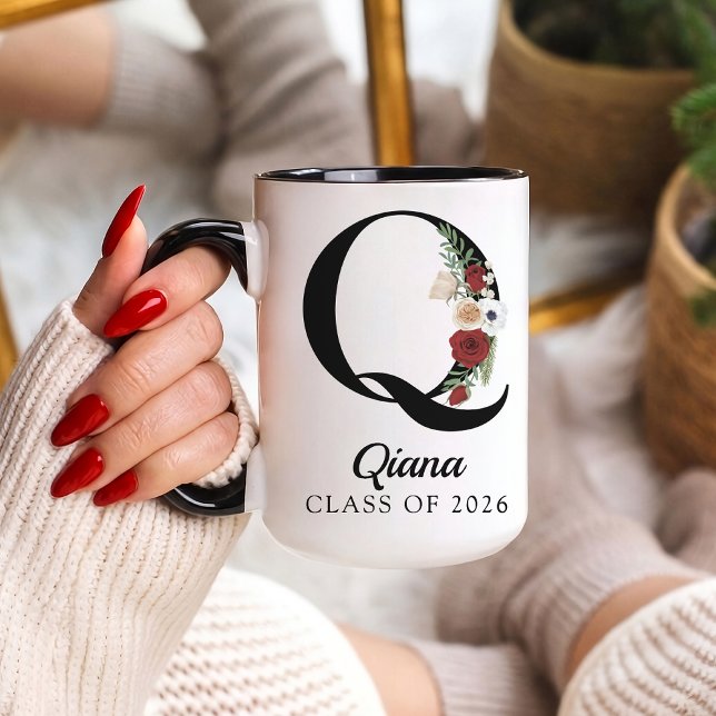Cadeau de tasse personnalisée avec initiale floral (Personalized Monogram Floral Alphabet Mug for Mom, Grandma, Teacher, Nurse, Lawyer or Bridesmaid)