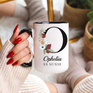 Cadeau de Tasse Personnalisée avec Initiale Floral