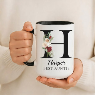 Cadeau de tasse personnalisée avec monogramme flor
