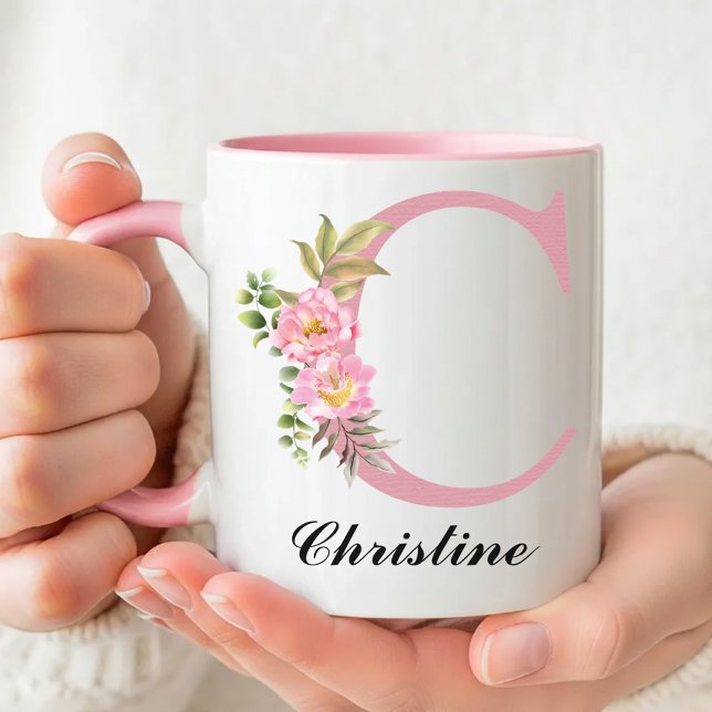 Cadeau de tasse personnalisée rose avec initiale d (Personalized Wildflower Mug Graduation Gift for Her, Pink Floral Name Mug Thank You Gift for Mom)