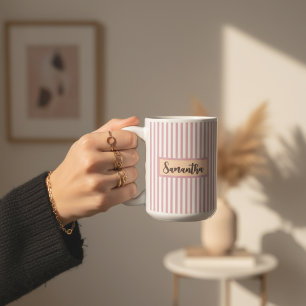 Cadeau de Tasse Rose Personnalisée à Rayures pour
