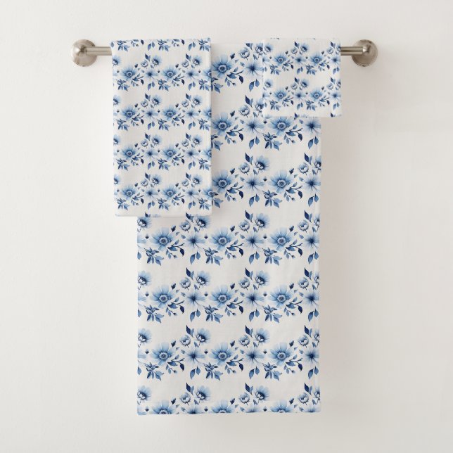 Cadeau de toile florale bleue et blanche aquarelle (En situation)