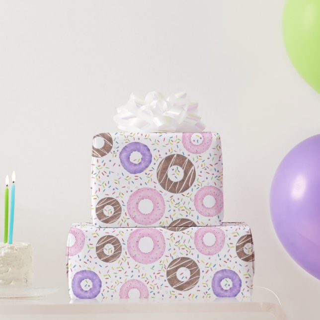 Cadeau Délicieux Donuts sur Papier d'Emballage Blanc (Cadeaux de fête)