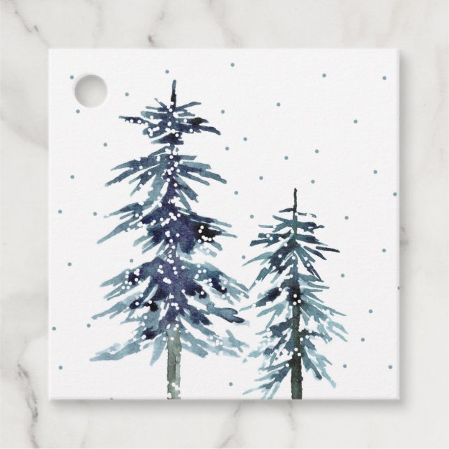 Cadeau Deux pins d'hiver aquarelle 2 étiquettes cadeaux (Devant)
