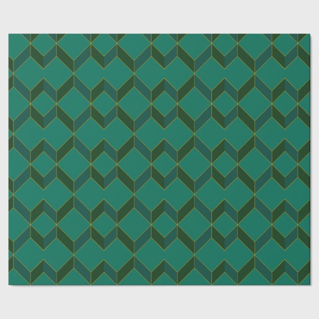 Cadeau Diamant Art Déco vert et or Papier à envelopper (Couture)