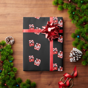 Cadeau Dinde rouge et blanc sur papier d'emballage noir
