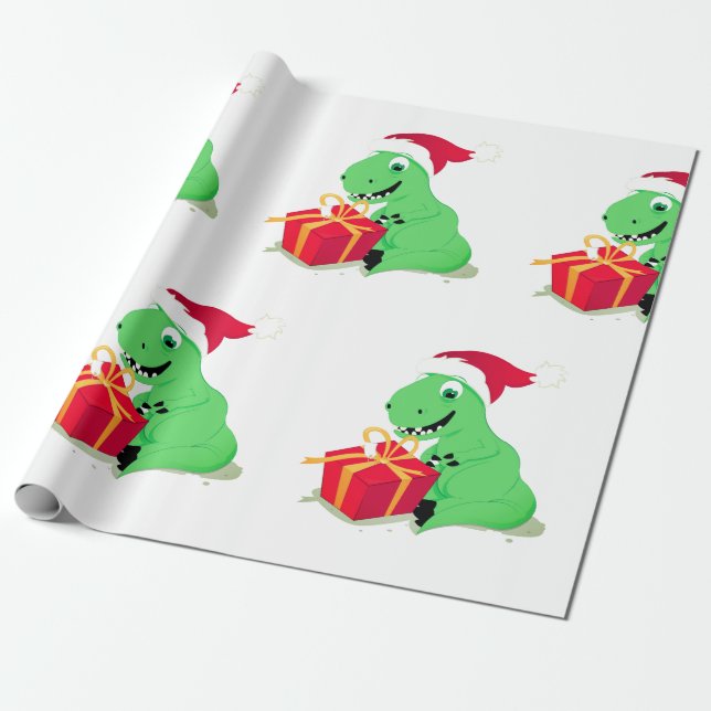 Cadeau DINOSAUR DE NOËL AVEC Papier À enveloppement de ch (Déroulé)