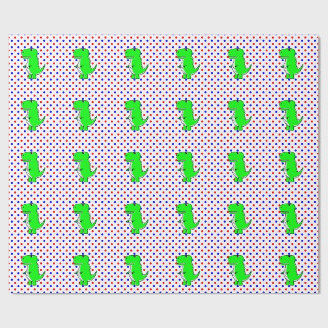 Cadeau Dinosaure vert Rouge Bleu Pois papier enveloppant (Plat)