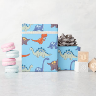 Cadeau Dinosaures Rock sur papier d'enveloppement bleu