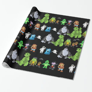 Cadeau Dix Petits Monstres Enveloppant Du Papier (Noir)