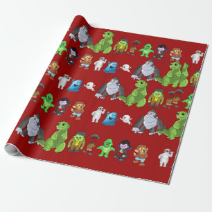 Cadeau Dix Petits Monstres Enveloppant Papier (Rouge)