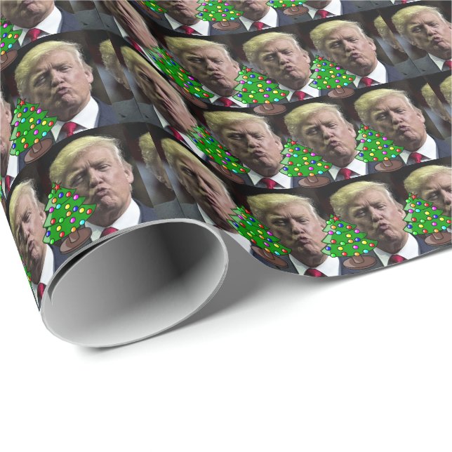 CADEAU DONALD TRUMP KISS CHRISTMAS FUNNY WRAPPER PAPIER (Coin rond)