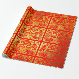 Cadeau Double Rabbit papier coupé chinois Nouvel An Gold 