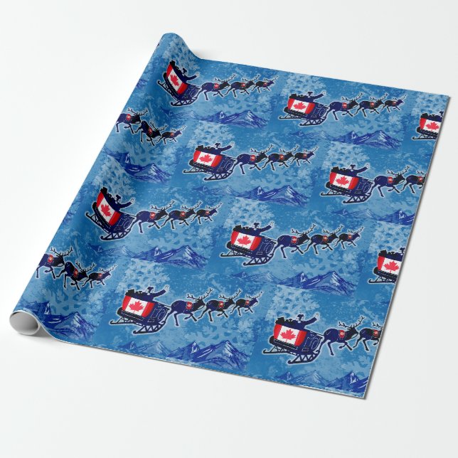 Cadeau Drapeau canadien Père Noël papier d'emballage de N (Déroulé)