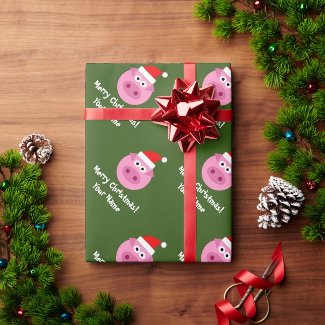 Cadeau Drôle porc Père Noël dessin animé papier d'emballa (Cadeau de vacances)