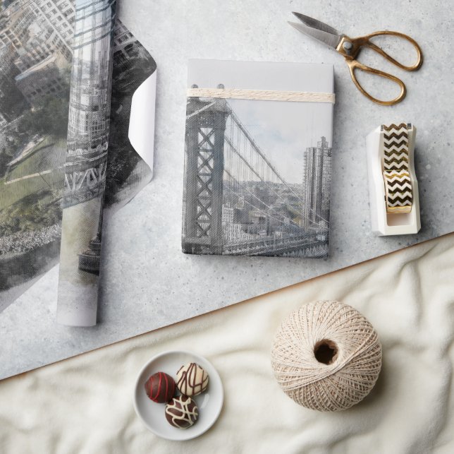 Cadeau Elégant aquarelle Brooklyn Bridge papier d'envelop (Artisanat)