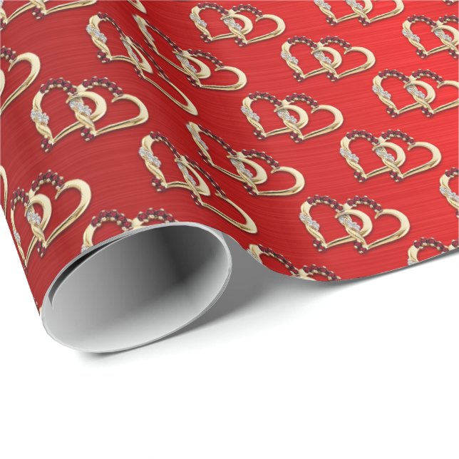 Cadeau Élégant Chic Glossy Lovers Heart Wrapt Papier (Coin rond)