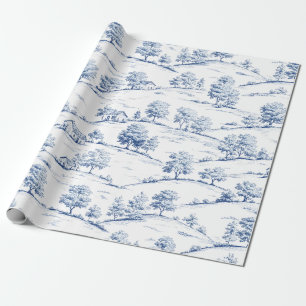 Cadeau Élégant papier bleu avec scènes pastorales françai