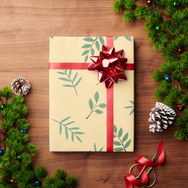 Cadeau Élégant papier d'enveloppement de feuilles vertes  (Cadeau de vacances)