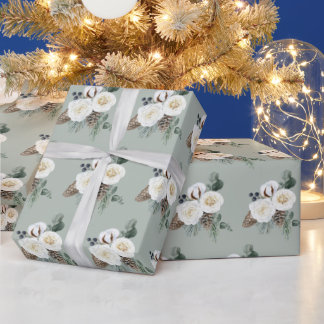Cadeau Élégant papier d'enveloppement floral d'hiver