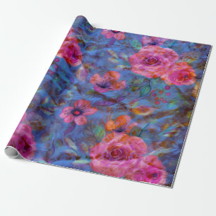 Cadeau Élégant papier Motif Rose violet floral