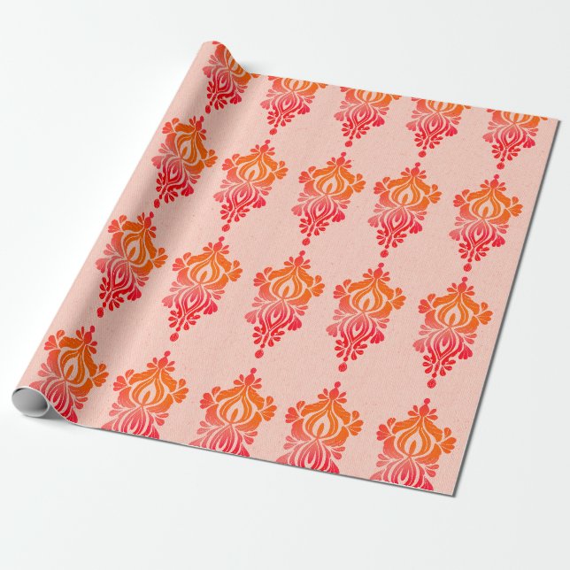 Cadeau Élégant rouge Damas Floral baroque papier d'envelo (Déroulé)