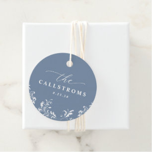 Cadeau Élégantes Étiquettes Rondes Mariage Bleu Poussiére