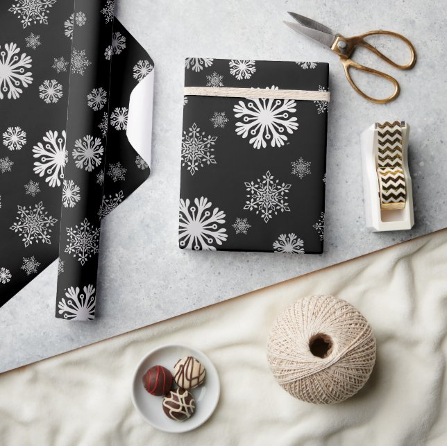 Cadeau Élégants flocons d'argent noir Wrapper Papier (Artisanat)