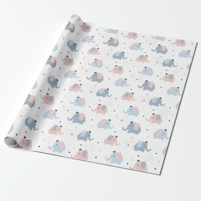 Cadeau Eléphants, Coeurs et Étoiles Envelopper le papier (Déroulé)