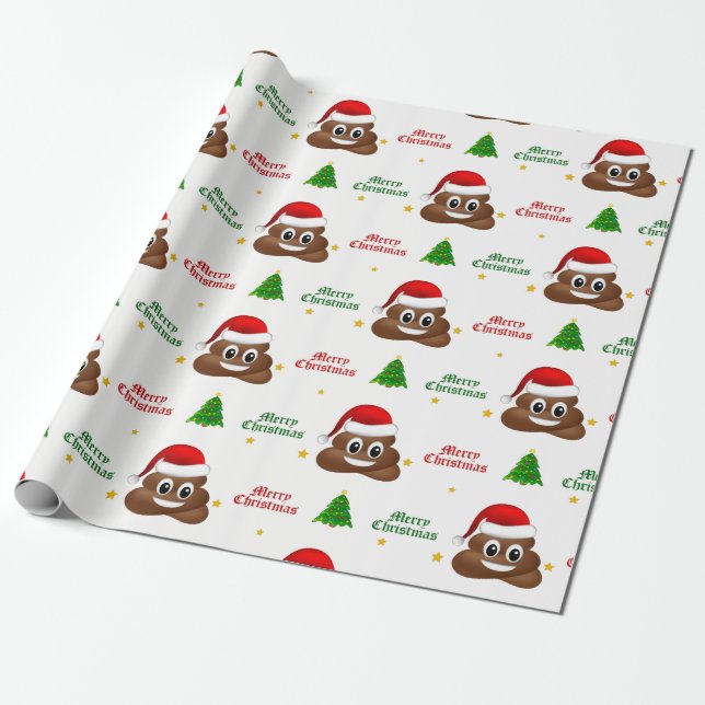 Cadeau emoji de noël poo avec papier d'emballage de chape (Déroulé)