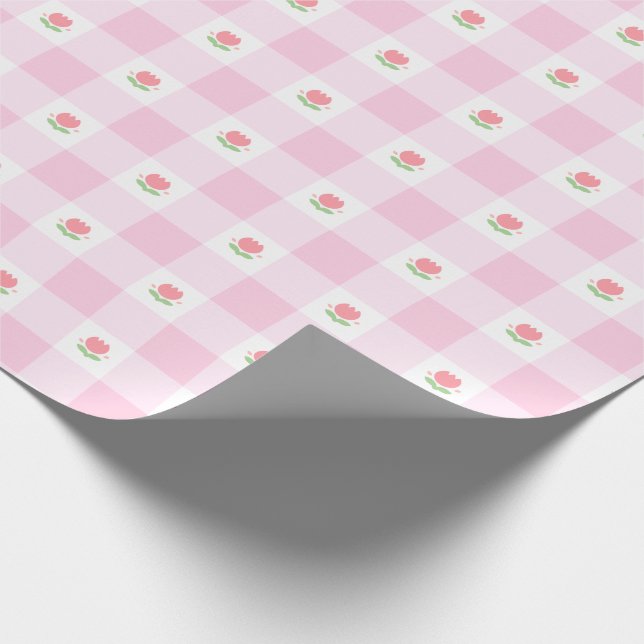 Cadeau en vichy Papier à envelopper Pastel Rose avec Tuli (Coin)