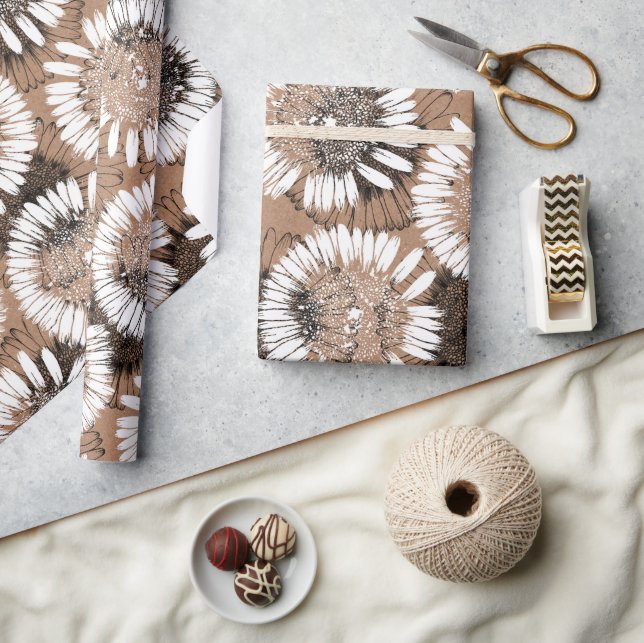 Cadeau encre noire et blanche Daisy Kraft Papier Artistiq (Artisanat)
