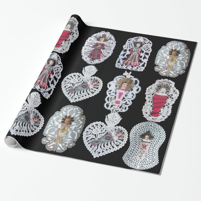 Cadeau Enfant Jésus, Antique Papier de Noël, Noir (Déroulé)