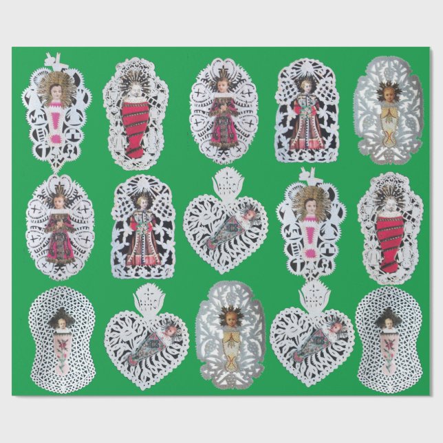 Cadeau Enfant Jésus, Antique Papier de Noël, Vert (Plat)
